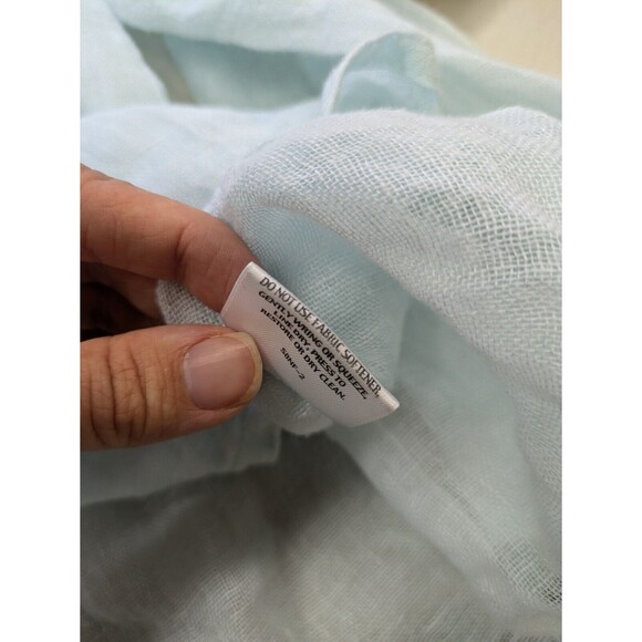 Eileen Fisher Semi Sheer 100% Linen Long Sleeve Top Mint Green Keyhole Large - Picture 8 of 10